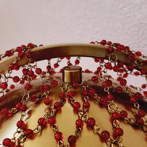 Vintage Flapper Style Burgundy Red Beaded Mesh Chain Open Center Headpiece Hat - Picture 3 of 4